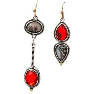 Bohemian Red Gemstone Dangle Earrings Vintage Agate Stone‎ Women Asymmetrical